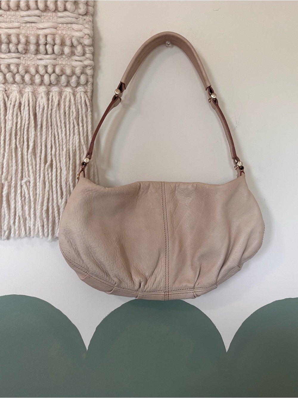 LC Lauren Conrad Beige Leather Hobo Shoulder Bag